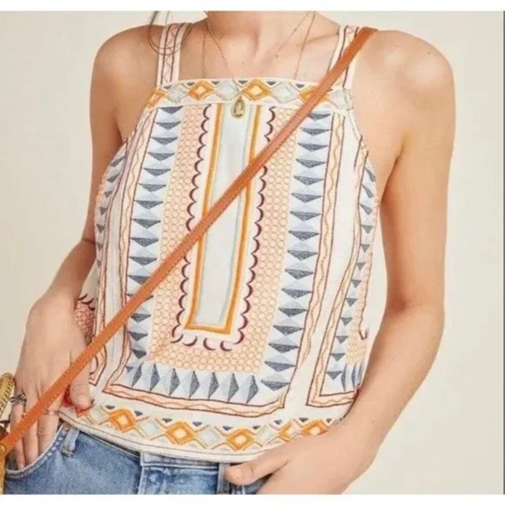 Anthropologie Islander Embroidered Tank Top - Size 2
